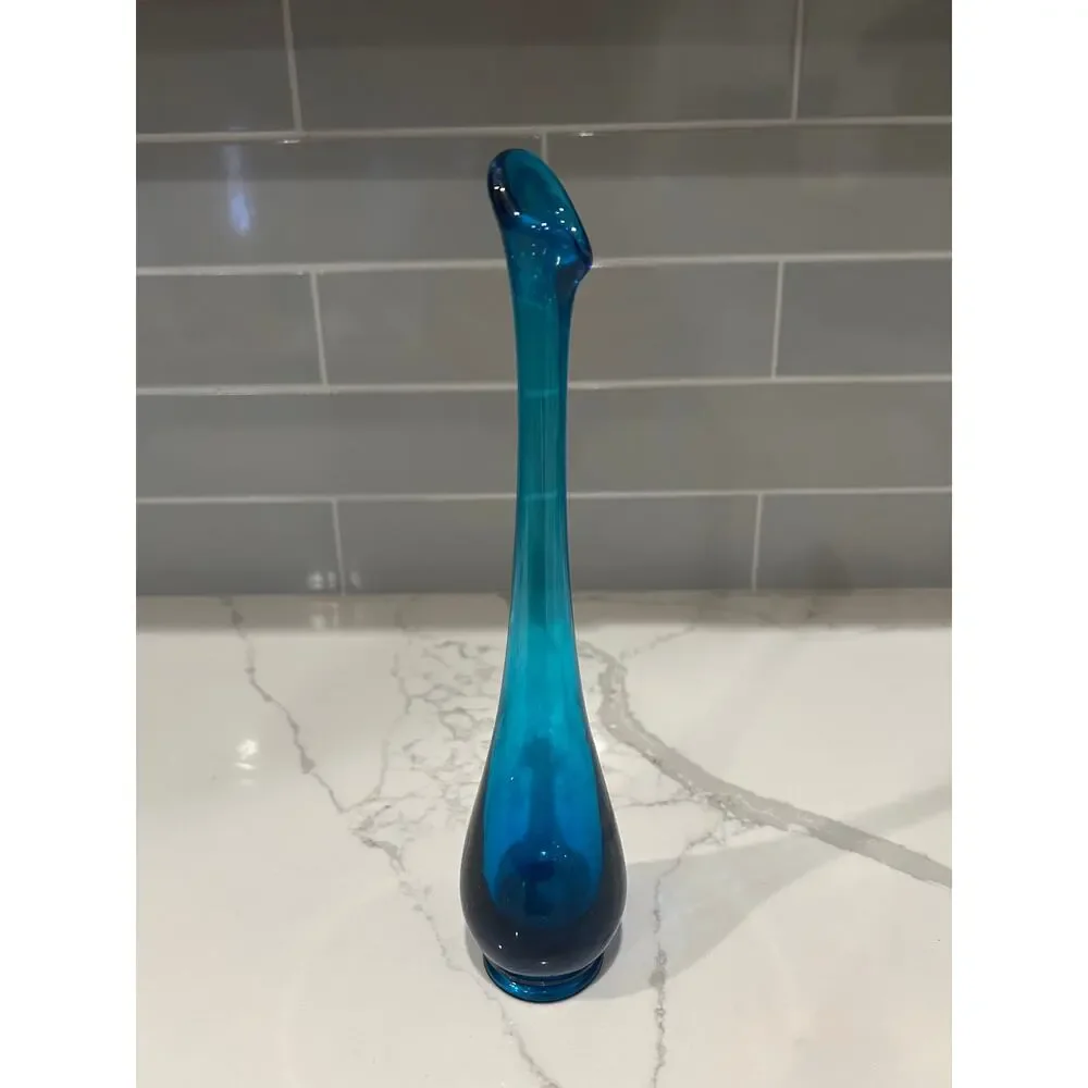 Mid-Century Modern Viking Blue Swung Art Glass Vase- Quantity 2 Excellent Cond